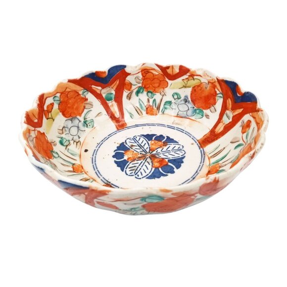 Antique Japanese Imari Porcelain Bowl Wabi-Sabi Edo - Meiji Era 1800s Scalloped - Picture 3 of 16